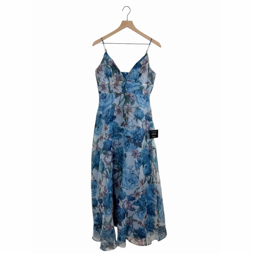 Lulus Enchanting Entrance Blue Floral Organza Keyhole Maxi Dress Size Medium NWT - Picture 2 of 12